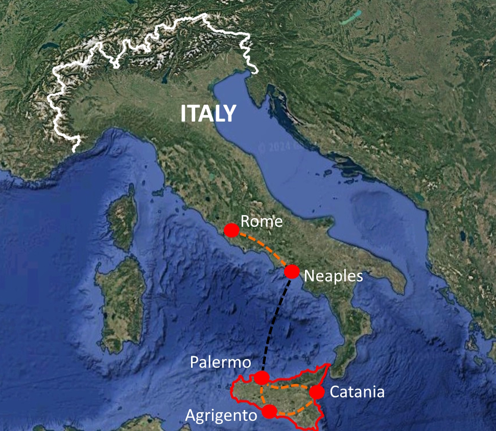 Miata Pompeii and Sicily scenic view - Miata Driving Tours tour destination